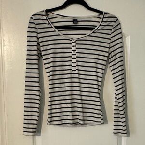 SHEIN Black and White Striped Buttoned Blouse